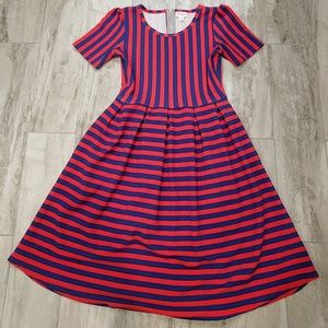XS Lularoe Amelia, red & blue stripes